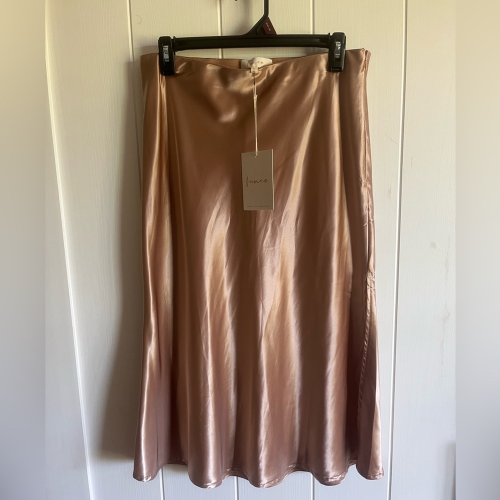 Franco Women's Satin Midi Skirt - Chic Tan